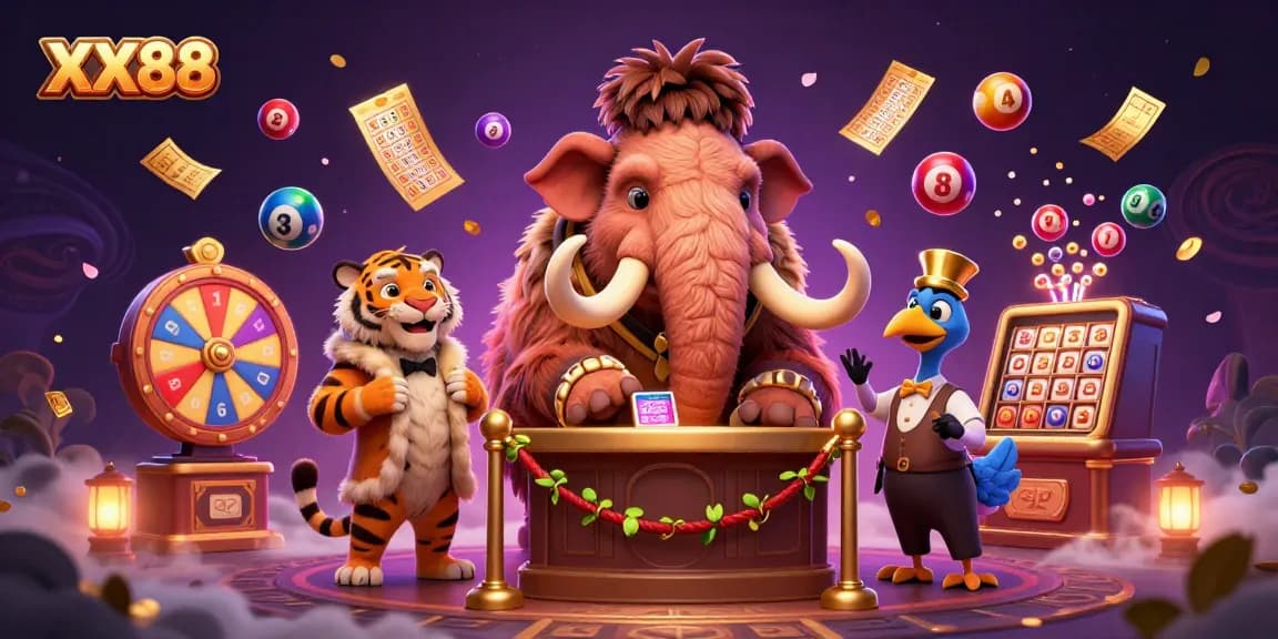 Experience the vibrant world of XX88 with colorful gaming elements and lively characters in a dynamic casino scene.