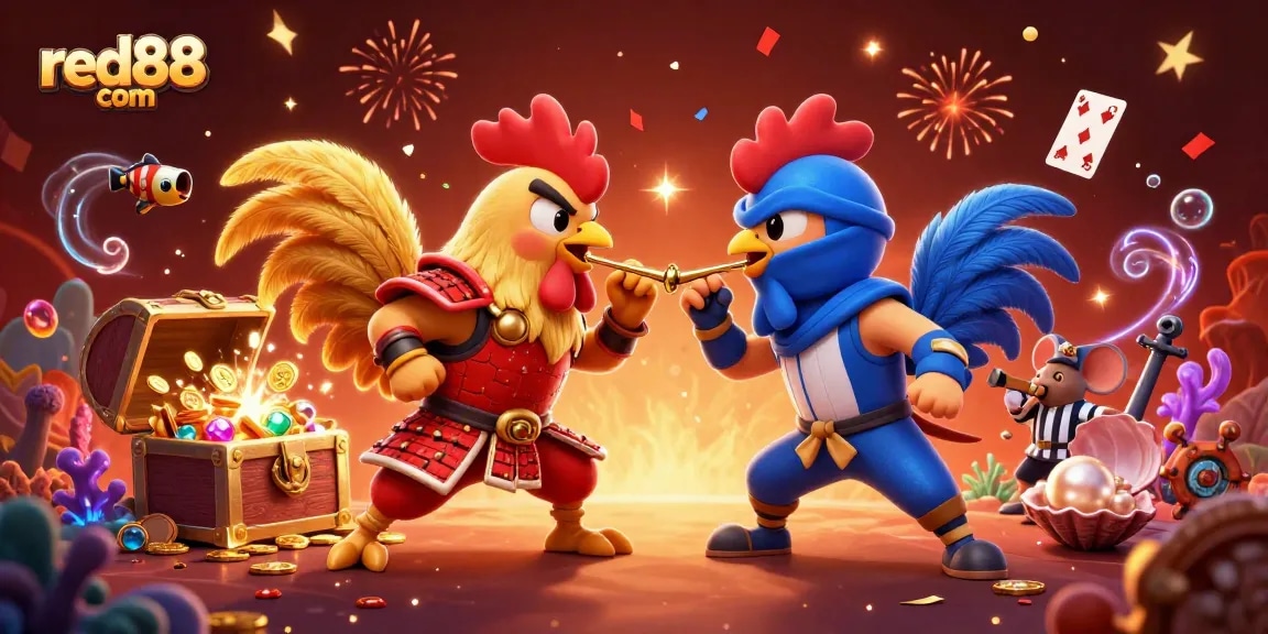 Experience the excitement of gameplay at red88 com with 3D roosters and dynamic casino elements.