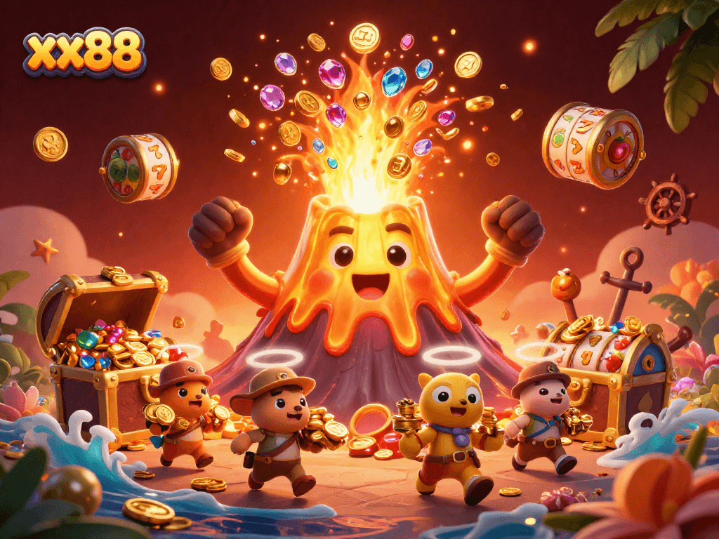 Play the exciting xx88 slots with vibrant rewards and digital treasures in a dynamic scene.