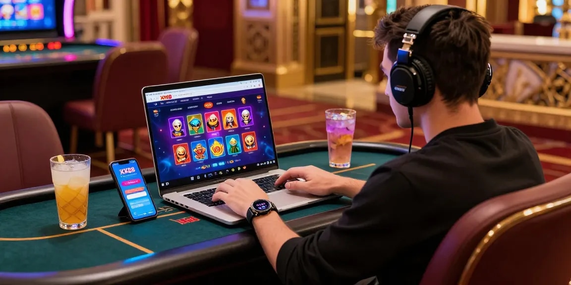 Gamer engaged with XX88 online casino platform showcasing immersive gaming experience.
