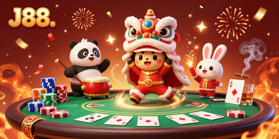 Experience thrilling casino moments with J88 featuring lively characters and poker elements!