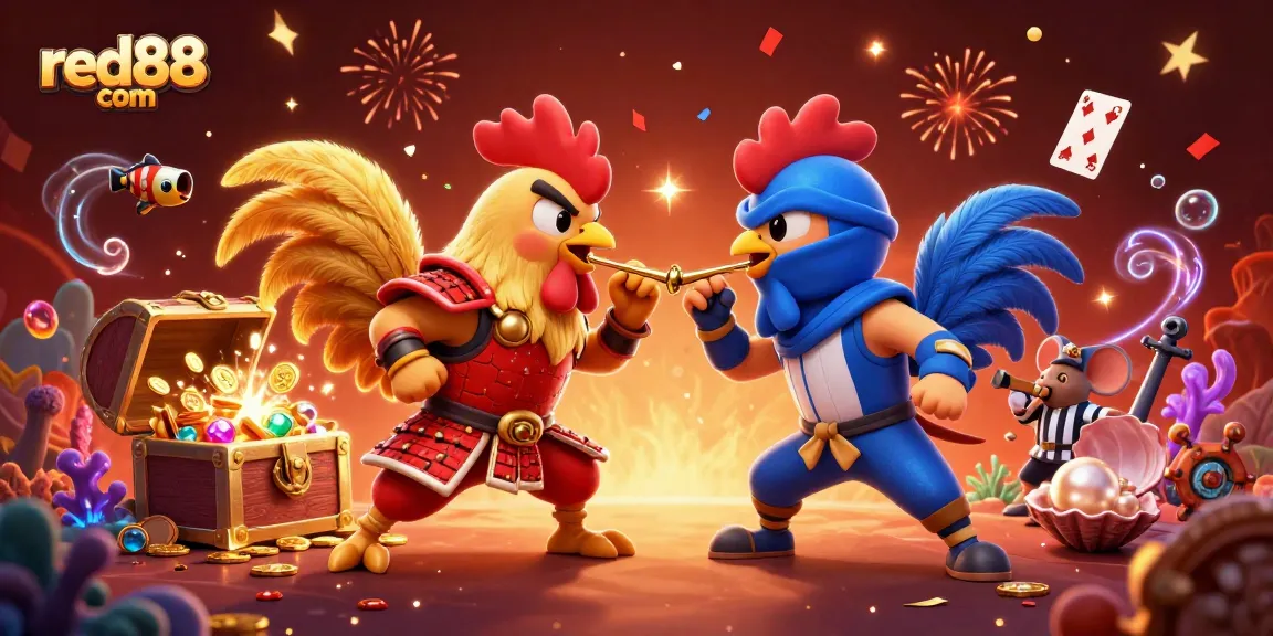 Experience the excitement of gameplay at red88 com with 3D roosters and dynamic casino elements.