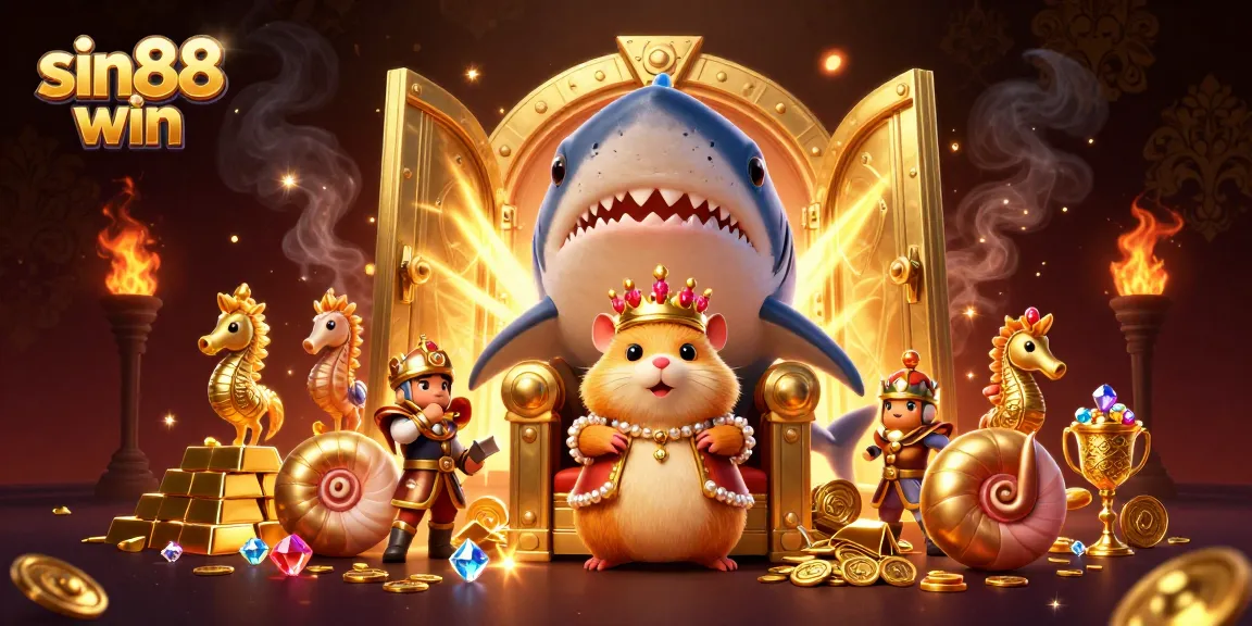 Spin and win at sin88 win with a golden hamster king and treasure galore in this vibrant casino scene.