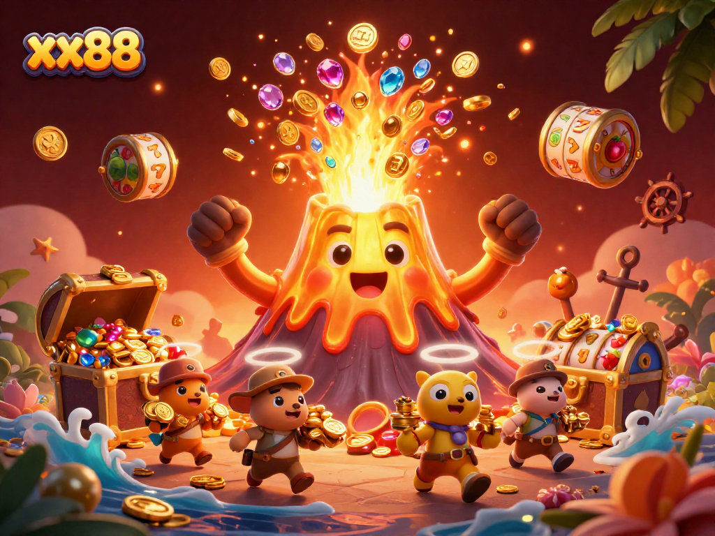 Play the exciting xx88 slots with vibrant rewards and digital treasures in a dynamic scene.