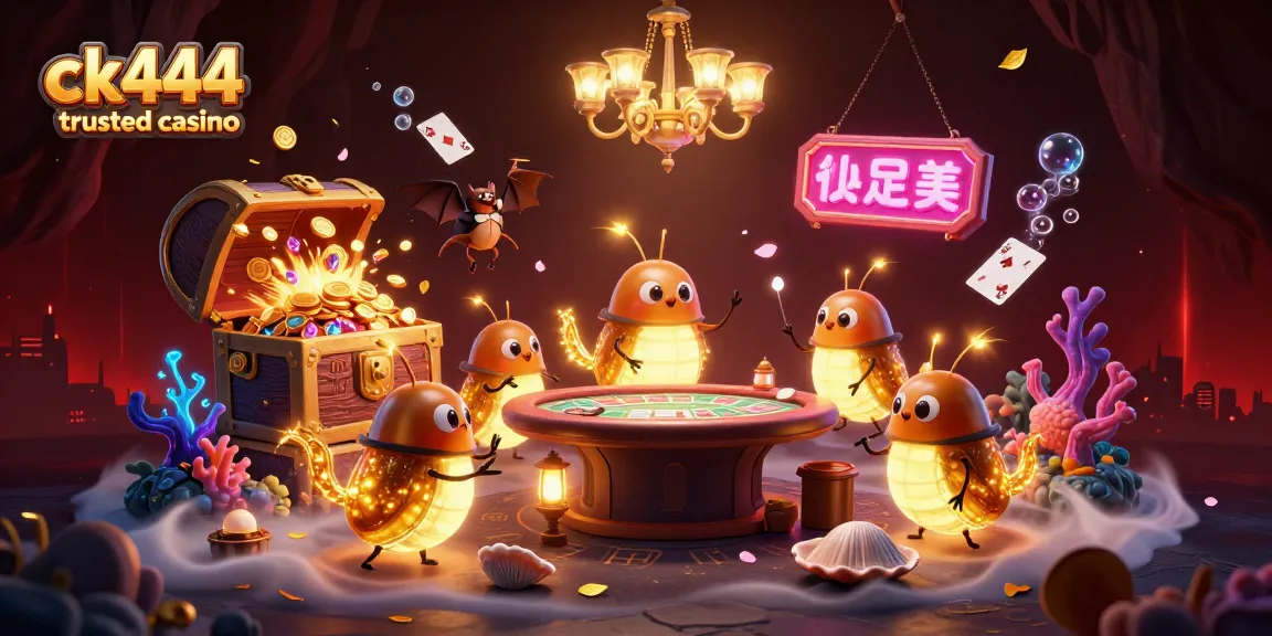 Experience the excitement of ck444 trusted casino with glowworms lighting up a vibrant cave casino scene.