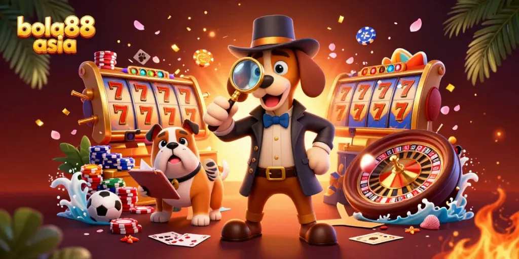 Engage with exhilarating games and chances at bola88 asia, showcasing a vibrant casino scene and characters.