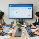 Team analyzing big 6 energy suppliers comparison data in modern office.